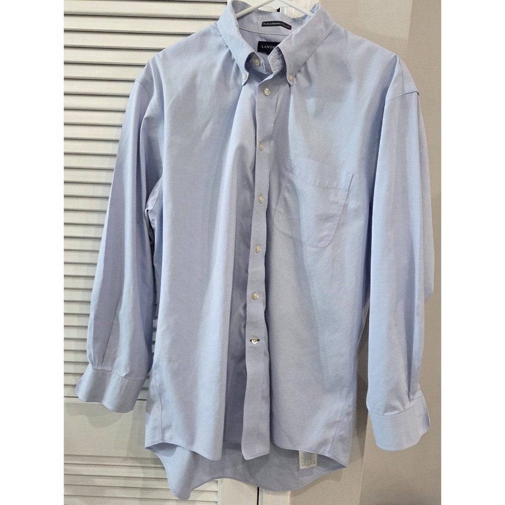 Mens Land's End Light Blue No Iron Pinpoint Oxford Shirt Size 16.5/32